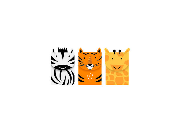 Animal Safari 3 Godteposer i papir - Ass design