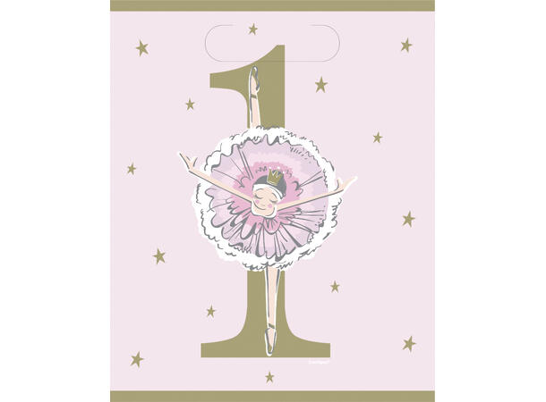 Ballerina Rosa & Gull første bursdag 8 Godteposer i plast - 22x18cm