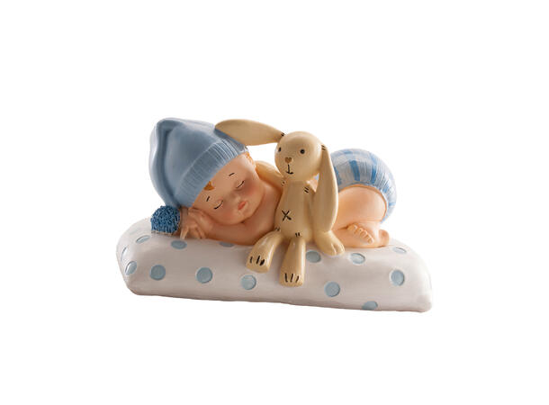 Barnedåp - Sovende gutt med Teddy 1 Kakefigur i plast - 10,5x6,5cm
