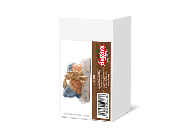 Barnedåp - Sovende gutt med Teddy 1 Kakefigur i plast - 10,5x6,5cm