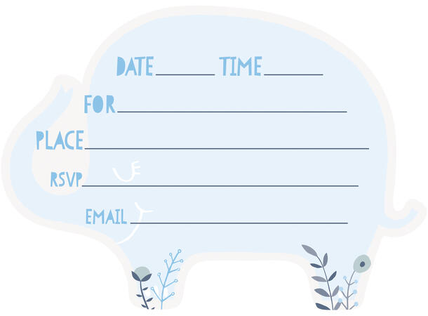 Blue Floral Elephant 8 Invitasjoner i papir