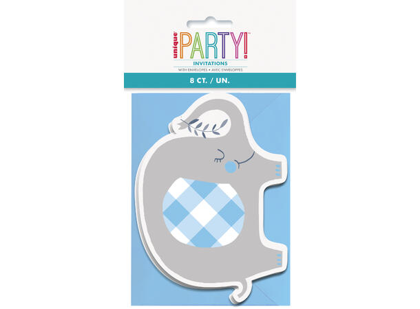 Blue Floral Elephant 8 Invitasjoner i papir
