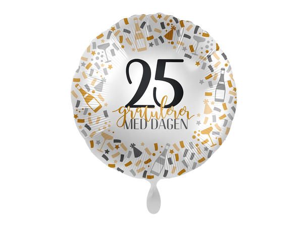 Gratulerer med dagen Gull/Sølv - 25 år 1 Folieballong rund - 17" - (43cm)