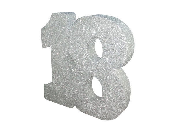 Nummer 18 Glitter Borddekorasjon Sølv Borddekorasjon - 20x20x3cm