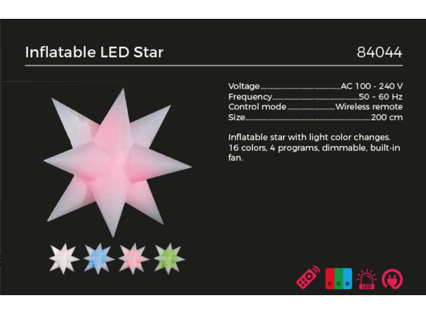 Oppblåsbar stjerne med LED-lys Mål: 200cm diameter