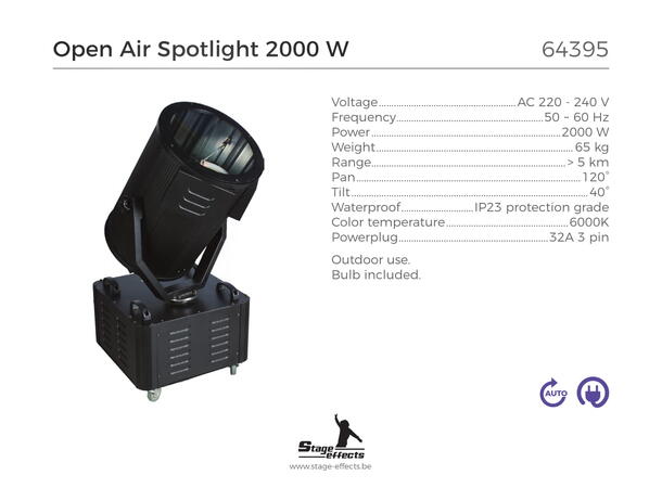 Stor utendørs lyskaster 2000W - 65kg