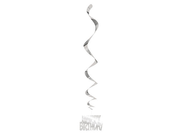 Sølv Folie - "Happy Birthday" hengedekor 3 Hengedekorasjoner virvel - 81cm
