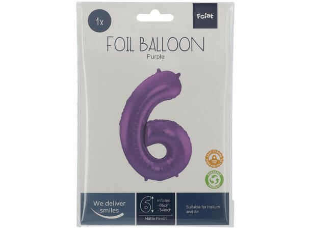 Tallballong - Matt Lilla 6 1 Folieballong - 86cm (34")