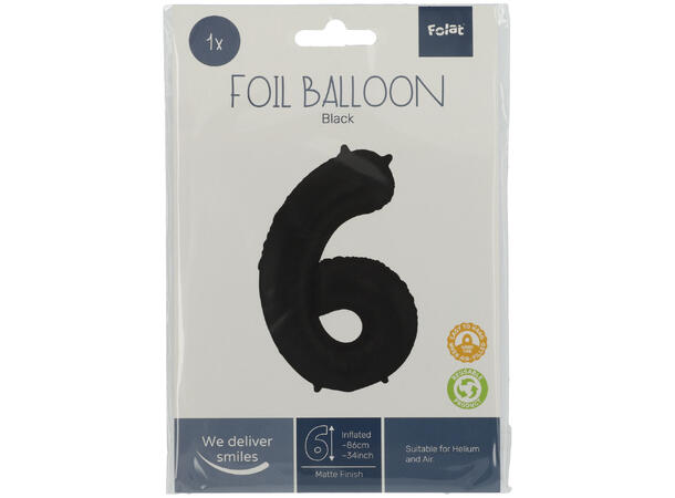 Tallballong - Matt Sort 6 1 Folieballong - 86cm (34")