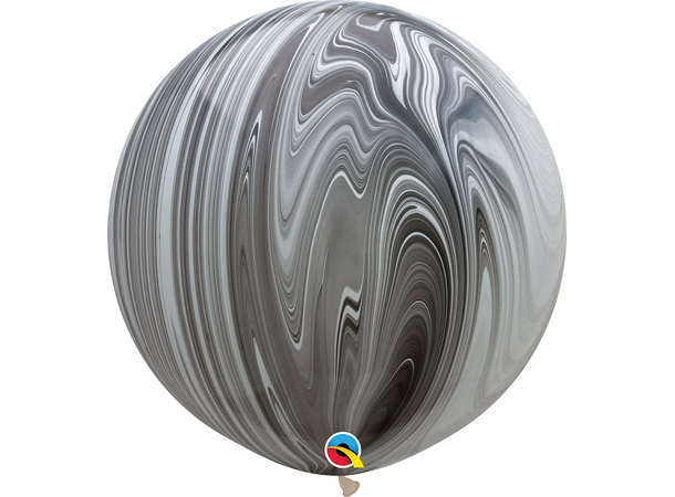 30" Black & White SuperAgate 2 gummiballonger - 76cm (30")