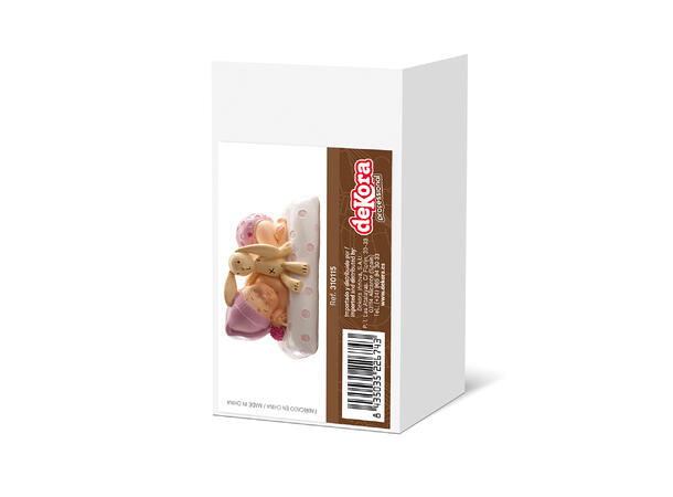 Barnedåp - Sovende jente med Teddy 1 Kakefigur i plast - 10,5x6,5cm 