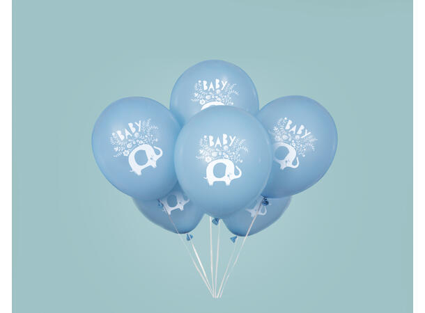 Blue Floral Elephant 8 Gummiballonger - 30cm (12")
