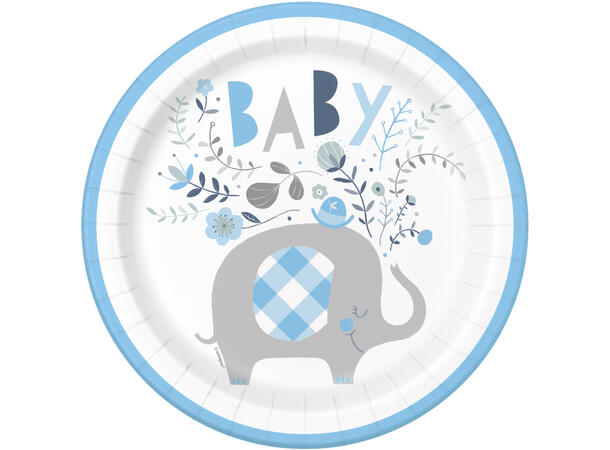 Blue Floral Elephant 8 Plastfrie tallerkener i papp - 23cm