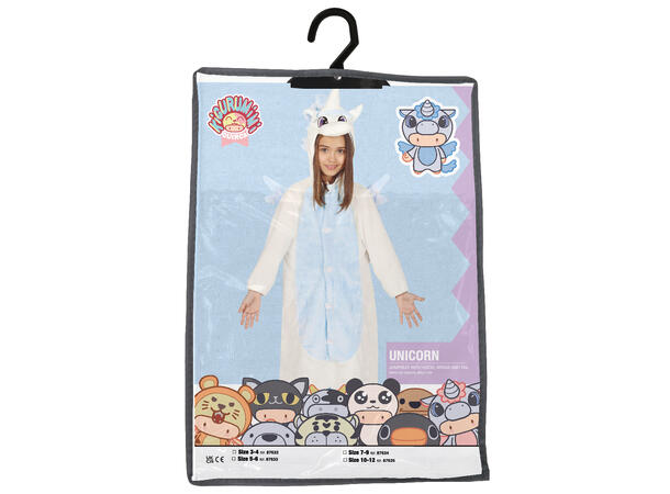 Enhjørning - Kigurumimi - Hvit/Blå 1 Barnekostyme Unisex - Str 10-12 År 