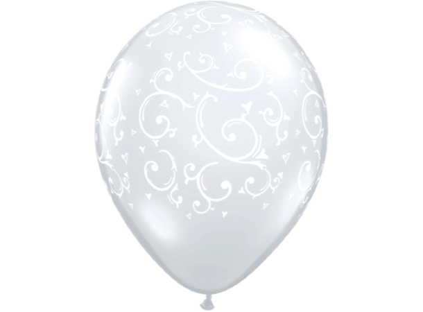 Filigree & Hearts a-round - Sølv 50 gummiballonger - 28cm (11")