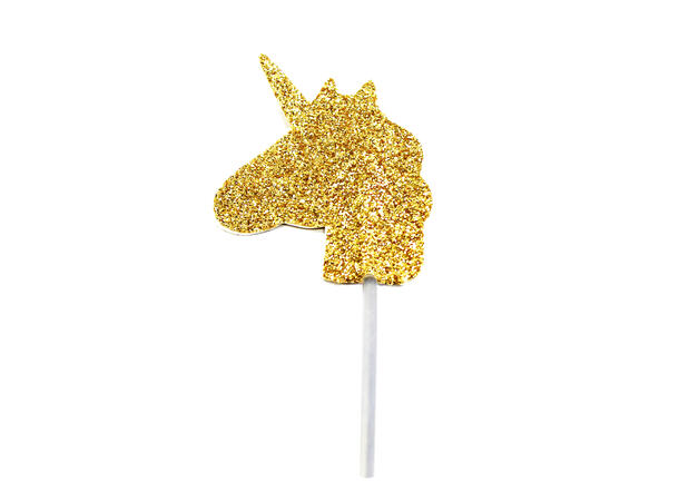 Glitter Unicorn Cupcake-topp Gull 12 Kaketopper på pinne - 3,5x3cm
