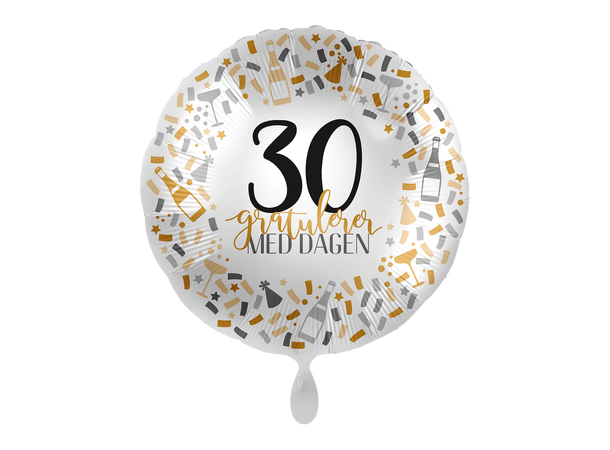 Gratulerer med dagen Gull/Sølv - 30 år 1 Folieballong rund - 17" - (43cm)