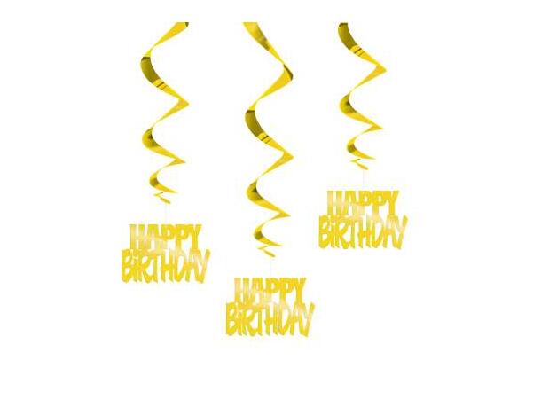 Gull Folie - "Happy Birthday" hengedekor 3 Hengedekorasjoner virvel - 81cm