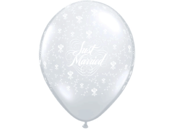 Just Married Flowers around 25 gummiballonger - 28cm (11")