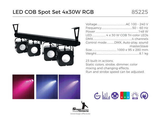 LED COB spot sett 4x30W RGB Mål: 100x9,5x28cm - 8,1kg - 148W