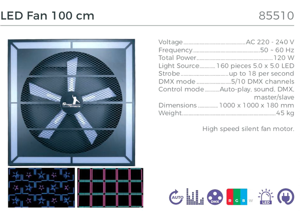 LED Ventilator 100cm Mål: 100x100x18cm - 45kg - 120W
