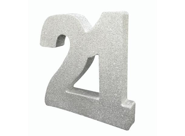 Nummer 21 Glitter Borddekorasjon Sølv Borddekorasjon - 20x20x3cm