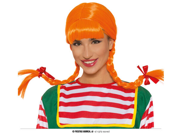 Oransje parykk med fletter 1 Parykk i boks 