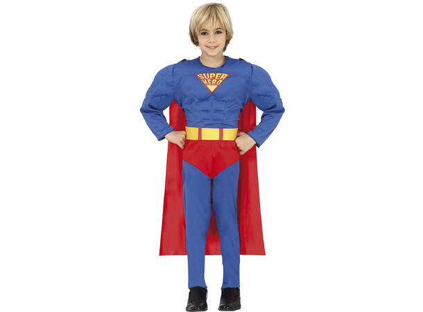 Superhelt - Blå m/Rød kappe og truse 1 Barnekostyme til gutt - Str 5-6år 