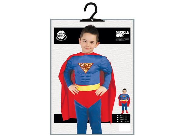 Superhelt - Blå m/Rød kappe og truse 1 Barnekostyme til gutt - Str 5-6år 