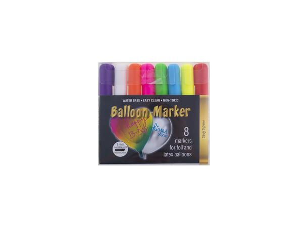 Vannbaserte markeringstusjer til ballong Pakke med 8 tusjer i ulike farger