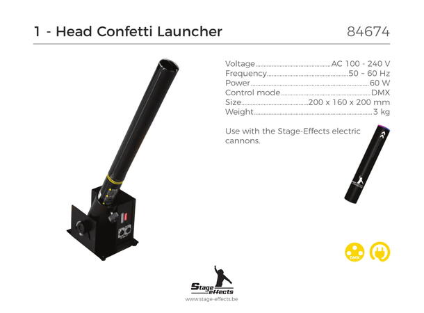 1-Head confetti launcher Mål uten konfettirør: 20x16x20cm 3kg