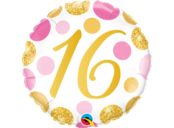 16 Birthday Pink & Gold Dots 1 Folieballong - 46cm (18")