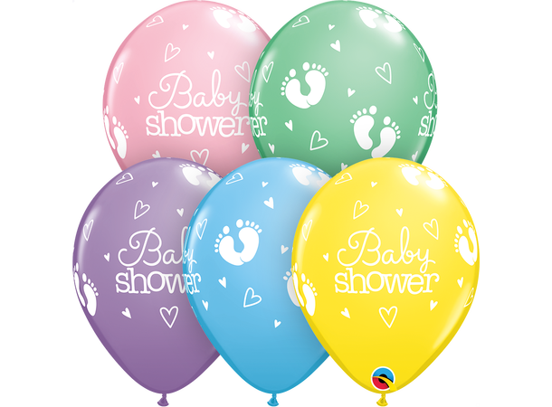 Babyshower Footprint & Hearts - Pastel 25 gummiballonger - 28cm (11")