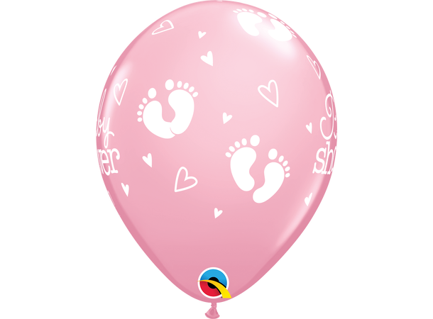 Babyshower Footprint & Hearts - Pastel 25 gummiballonger - 28cm (11")