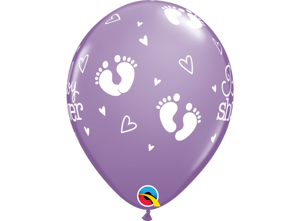 Babyshower Footprint & Hearts - Pastel 25 gummiballonger - 28cm (11")