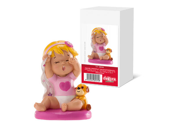 Barendåp - Gjespende baby jente 1 Kakefigur i plast - 10cm