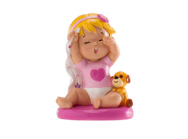 Barendåp - Gjespende baby jente 1 Kakefigur i plast - 10cm