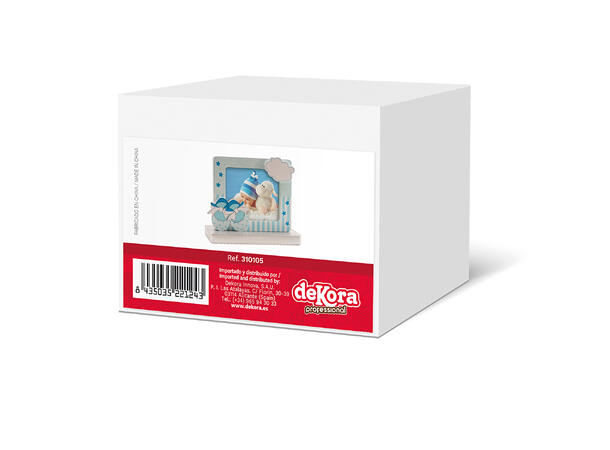 Barnedåp - Fotoramme lyseblå barnesko 1 Kakefigur i plast - 13x10cm