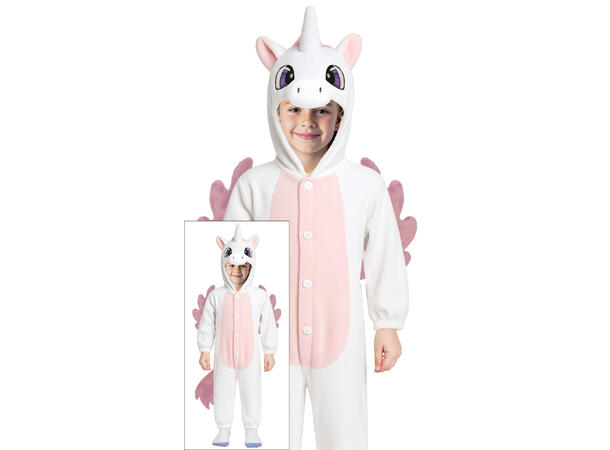 Enhjørning - Kigurumimi - Hvit/Rosa 1 Barnekostyme Unisex - Str 3-4år 