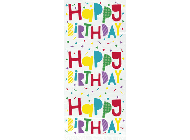 Fargerik "Happy Birthday" 20 Cellofanposer - 28x13cm, inkl lukkere