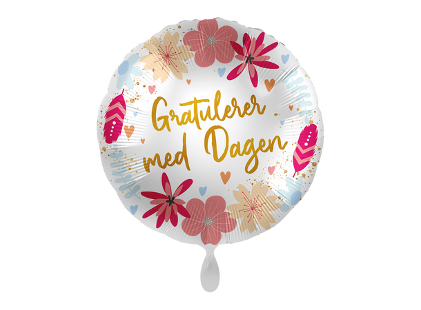 Gratulerer med dagen - Blomster 1 Folieballong rund - 17" - (43cm)