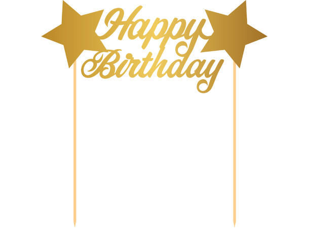 Happy Birthday - Kaketopp gull 1 Kaketopp i papir på pinne