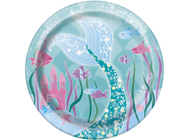 Havfrue - Plastfri 8 Runde tallerkener i papp - 18cm