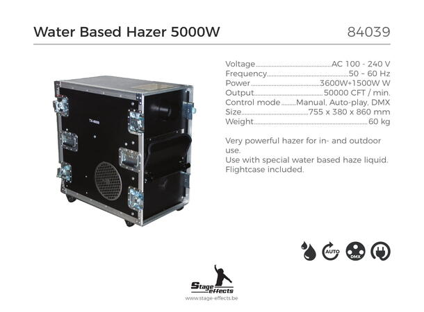 Hazer-maskin - Lager dis til lasershow Mål: 76x38x86cm - 3600+1500W - 60kg