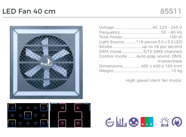 LED Ventilator 40cm Mål: 40x40x16cm - 10kg - 100W