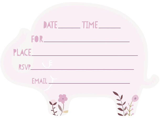 Pink Floral Elephant 8 Invitasjoner i papir