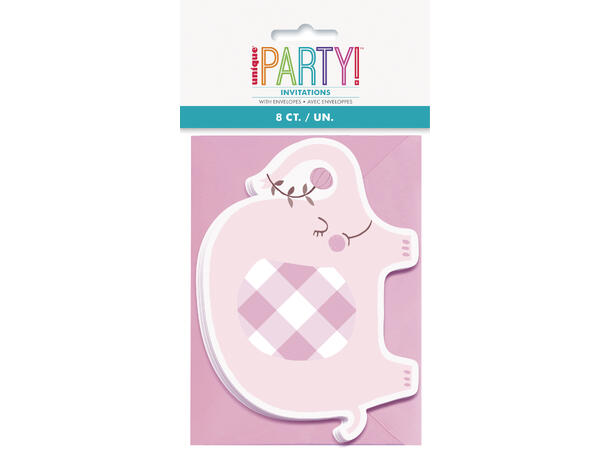 Pink Floral Elephant 8 Invitasjoner i papir