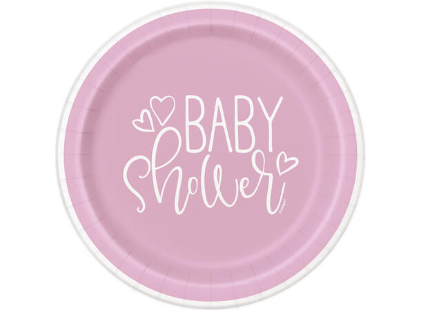 Pink Hearts Baby Shower 8 Plastfrie tallerkener i papp - 23cm