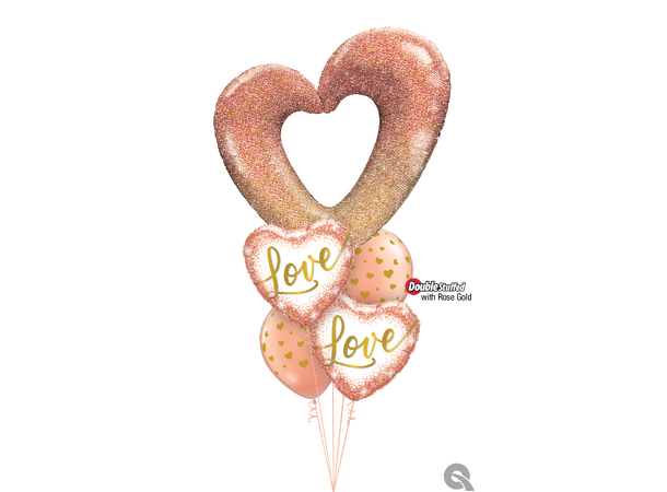 Rose Gold Glitter Ombre Heart 1 Stor folieballong - 107cm (42")
