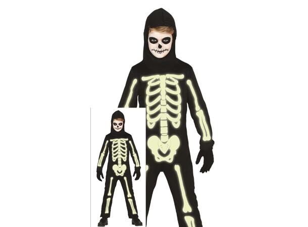 Selvlysende skjelettkostyme - Onepiece 1 Barnekostyme til gutt - Str 5-6år 